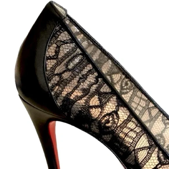 Christian Louboutin Dorissima 100 Black Lace Pumps Heels US 8.5 EU 38.5 - Picture 7 of 10